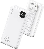 Basike Power Bank, Carregador Portátil Universal 20000mAh, USB-A(até 22.5W)+USB-C(até PD20W), com 2 Cabos Integrados (USB-C, Lightning) Carregamento Rápido, Led Indicador de Bateria (Branco)