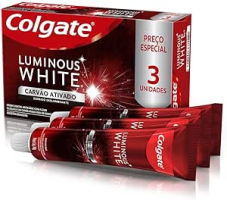 Colgate Creme Dental Clareador Luminous White Carvão Ativado 70G 3 Unidades