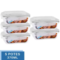 Conjunto 5 Potes Vidro Hermético Mantimentos Marmita 370ml – Praticasa