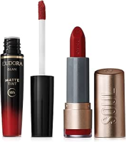 Eudora Kit Batons Vermelhos Intensos: Mate Vermelho Paparazzi 3,7g + Vermelho Radiante 4g