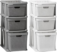Kit 2 Gaveteiro Organizador Grande de Chão 15 Litros com 3 Gavetas em Plástico Juta (Cinza + Branco)