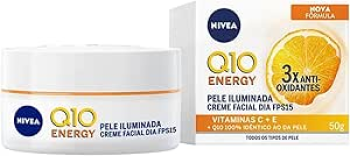 NIVEA Creme Facial Antissinais Q10 Energy Dia FPS 15 50g – Proporciona sensação instantânea de pele macia e iluminada, aliviando sinais de cansaço e falta de luminosidade
